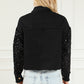 Sequin Button Up Raw Hem Denim Jacket