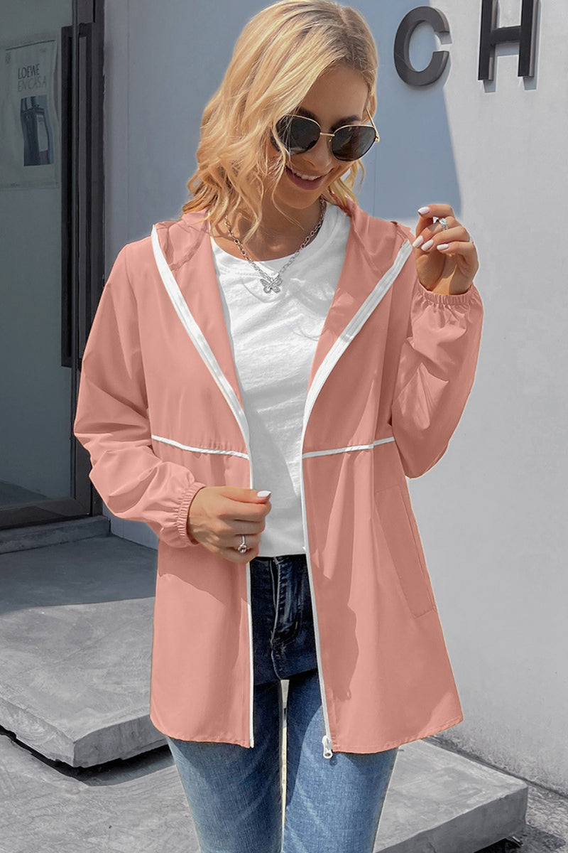 Ivy Lane Zip Up Long Sleeve Hooded Watertight Jacket Blush Pink