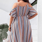 Plus Size Striped Cold-Shoulder Dress