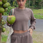 Waffle-Knit Round Neck Top and Pants Set