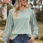 Eyelet Round Neck Long Sleeve T-Shirt