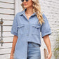 Collared Neck Short Sleeve Denim Jacket