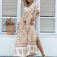 Drawstring Printed Plunge Half Sleeve Dress