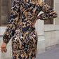 Tie Front Printed Collared Neck Shirt Dress