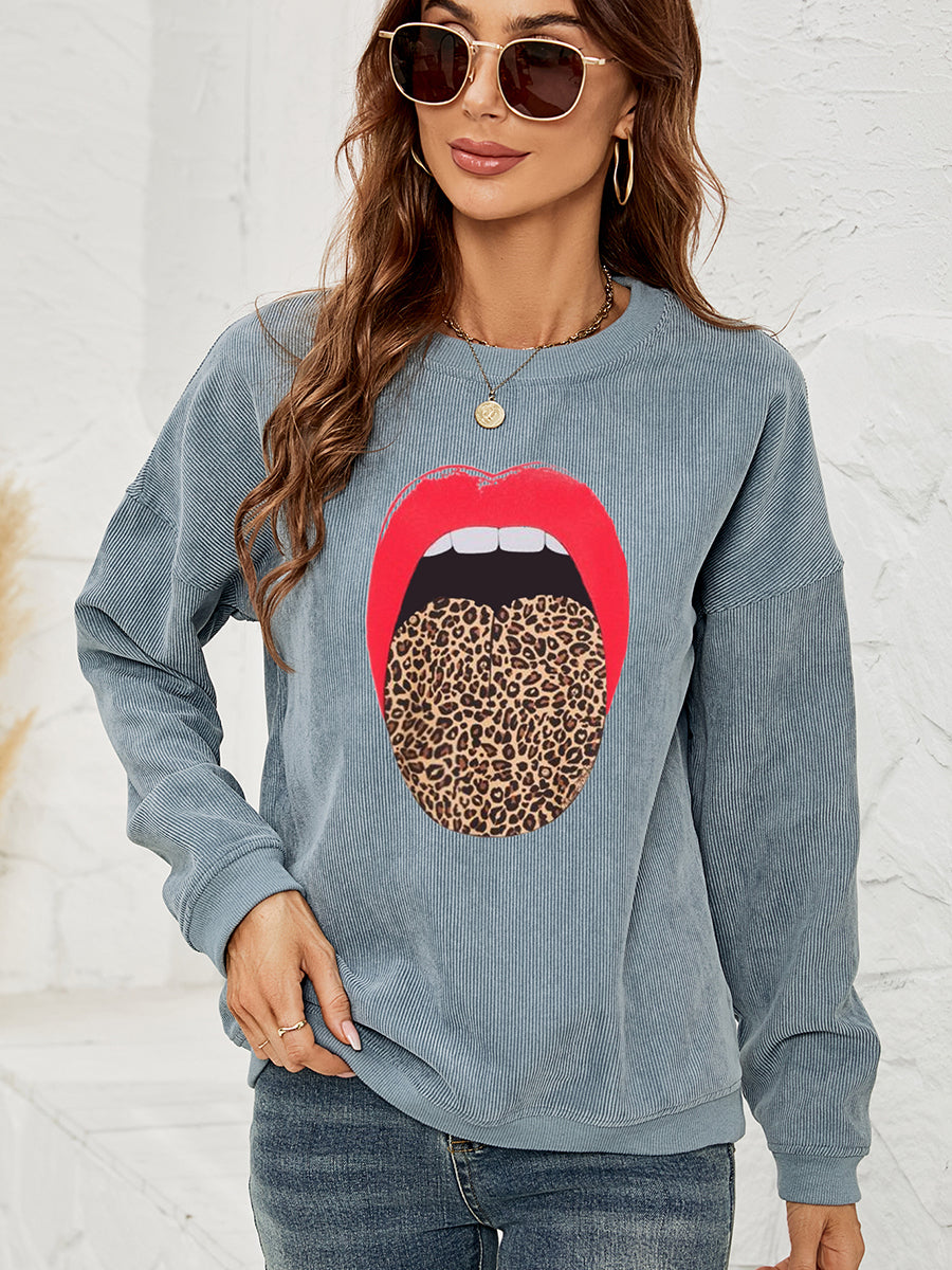 Round Neck Dropped Shoulder MAMA Graphic Sweatshirt Deep Teal