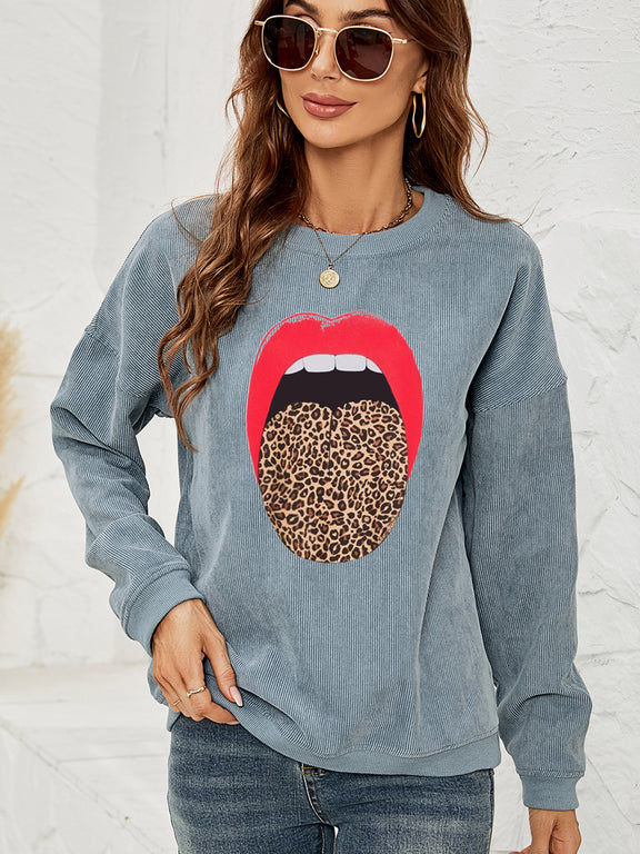 Round Neck Dropped Shoulder MAMA Graphic Sweatshirt Deep Teal