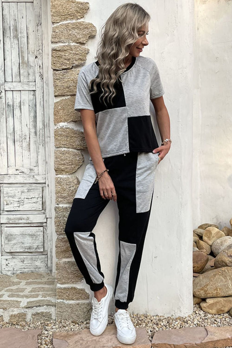 Color Block Raglan Sleeve Tee and Joggers Set