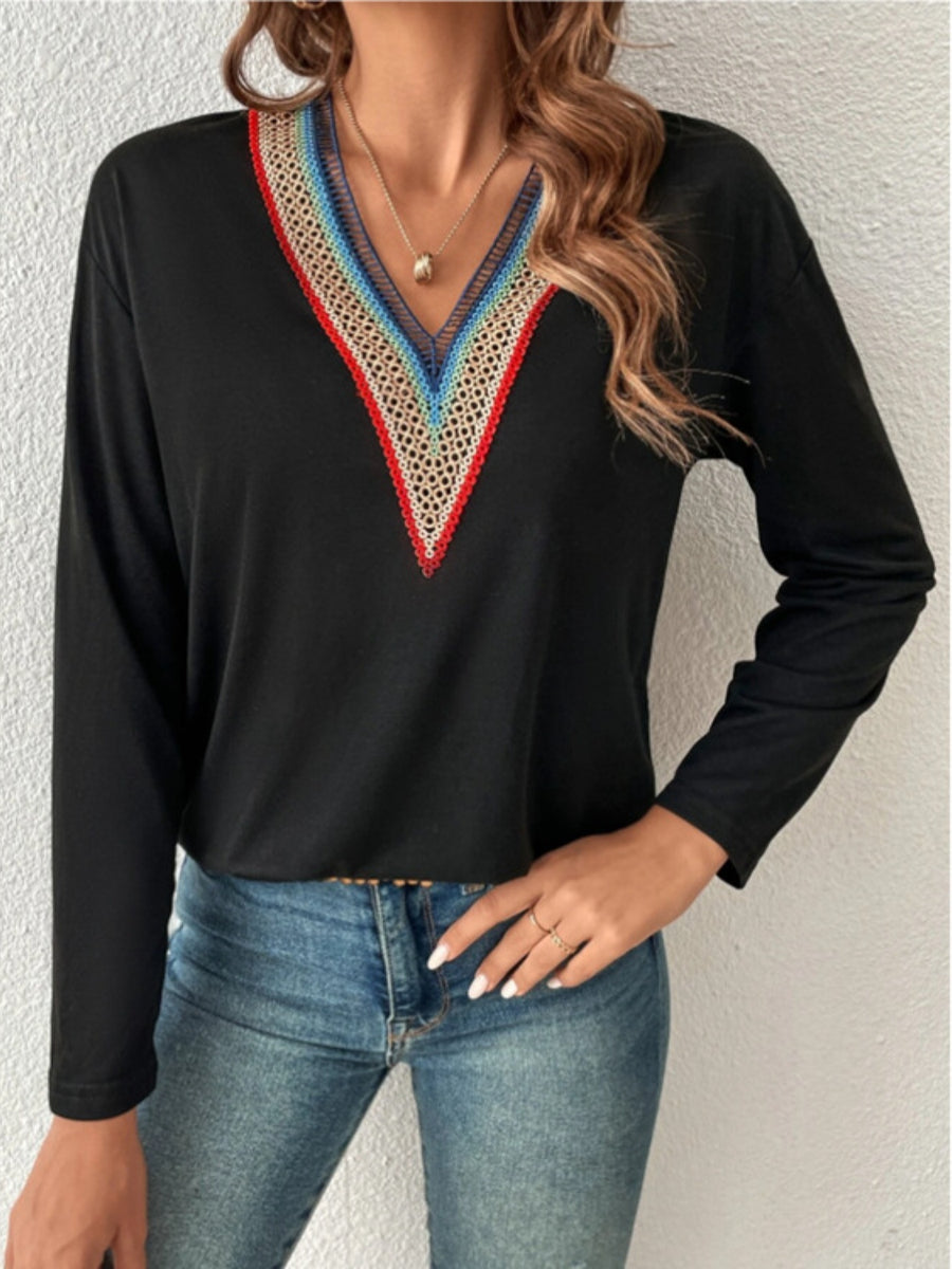 V-Neck Long Sleeve T-Shirt Black