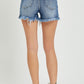 RISEN Button Fly Frayed Hem Denim Shorts