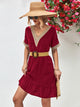 Contrast V-Neck Short Sleeve Mini Dress Burgundy