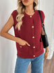 Perfee Pocketed Round Neck Cap Sleeve Cardigan Rust