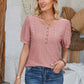 Eyelet Round Neck Short Sleeve Blouse