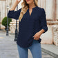 Swiss Dot Notched Neck Blouse