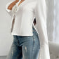 Devine Slit Tied Collared Neck Long Sleeve Blouse