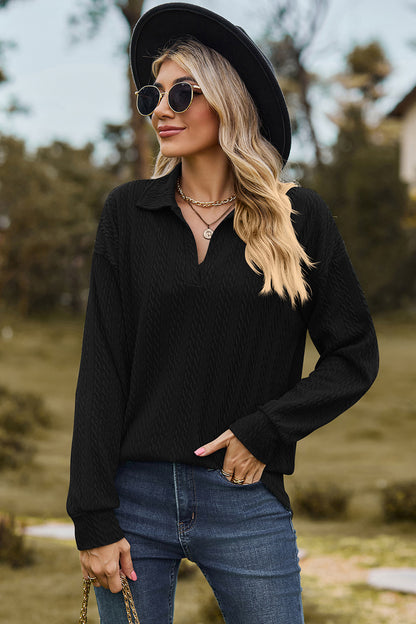 Johnny Collar Dropped Shoulder Blouse