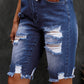 Distressed Frayed Hem Denim Bermuda Shorts