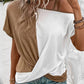 Contrast Asymmetrical Neck Short Sleeve T-Shirt