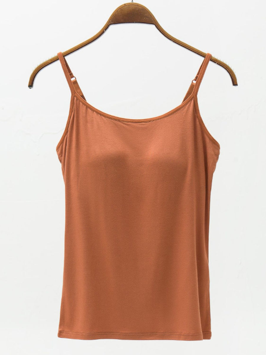 Full Size Adjustable Strap Modal Cami with Bra Caramel