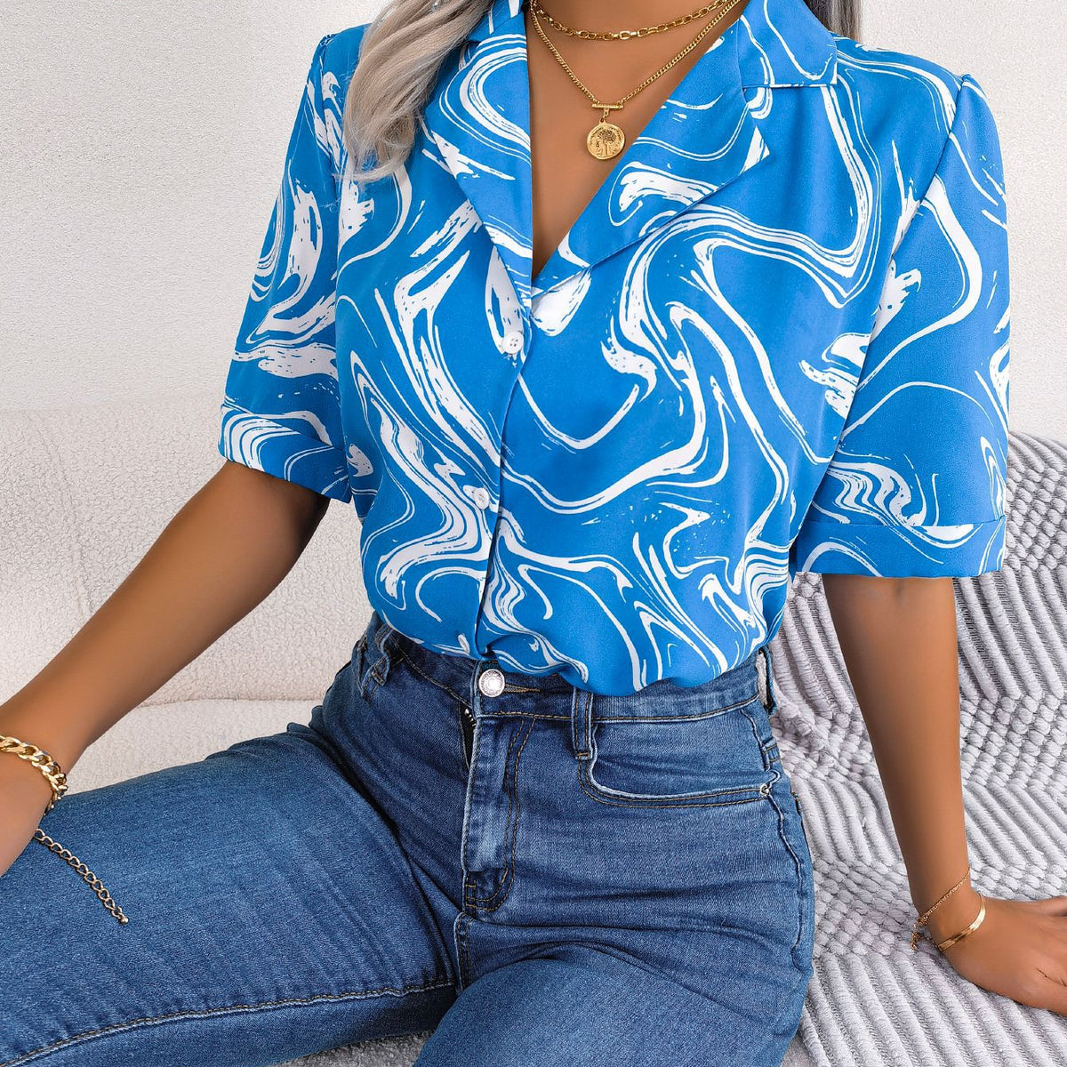 Printed Lapel Collar Shirt
