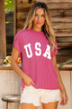 USA Round Neck Short Sleeve T-Shirt Deep Rose