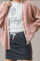 Contrast Trim V Neck Button Up Cardigan Dusty Pink