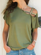 Asymmetrical Neck Short Sleeve T-Shirt Moss