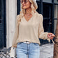 V-Neck Tie Cuff Puff Sleeve Blouse