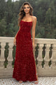 Sequin Backless Split Maxi Dress Wine