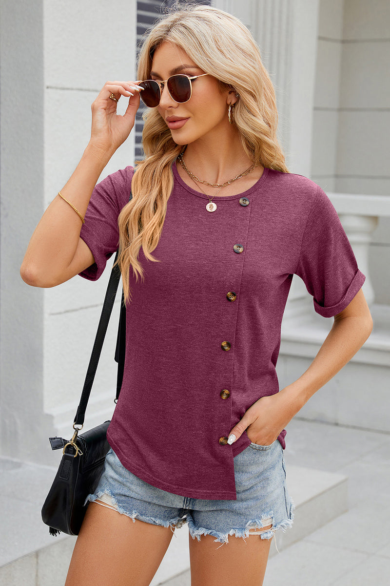 Round Neck Short Sleeve T-Shirt Burgundy