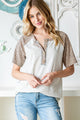 Heimish Full Size Animal Print Half Button Short Sleeve Top OATMEAL