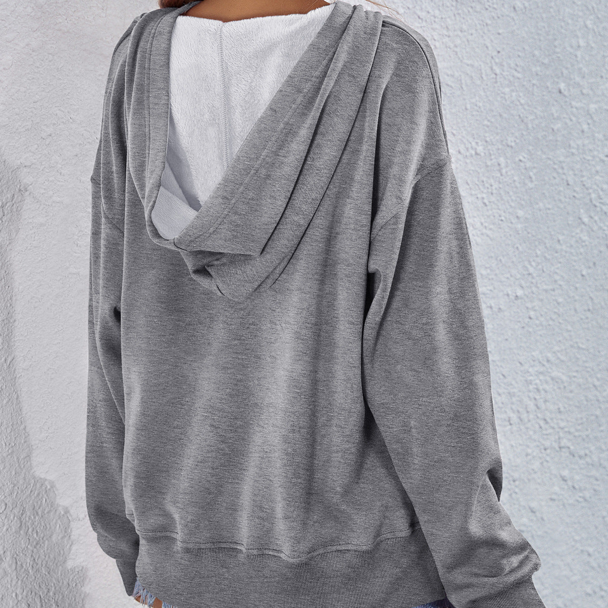 Dropped Shoulder Slit Hoodie