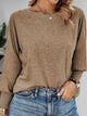 Round Neck Smocked Lantern Sleeve T-Shirt Camel