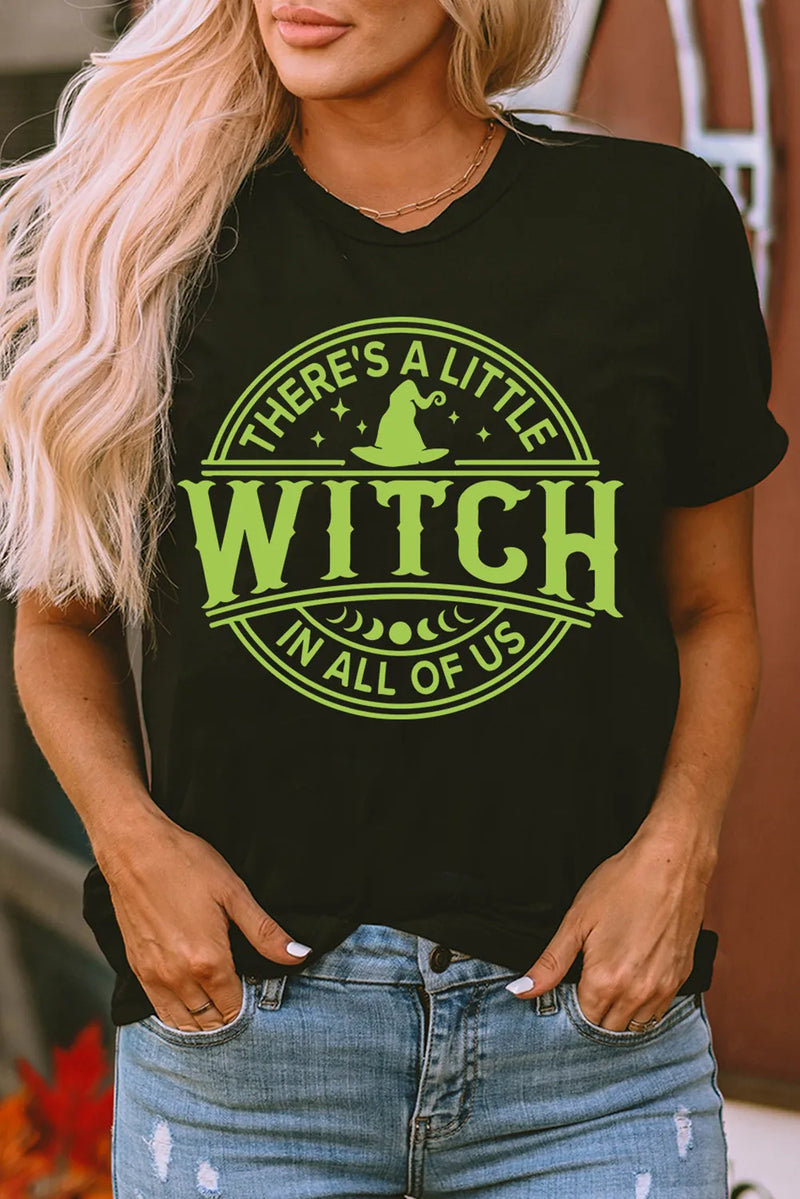 Graphic Round Neck Short Sleeve T-Shirt Black