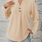 Decorative Button Notched Long Sleeve Blouse