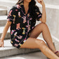 Printed Button Up Short Sleeve Top and Shorts Lounge Set