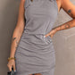 Ruched Round Neck Sleeveless Mini Dress