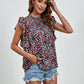 Ruffled Ditsy Floral Mock Neck Cap Sleeve Blouse