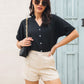 Notched Button Up Short Sleeve Shirt