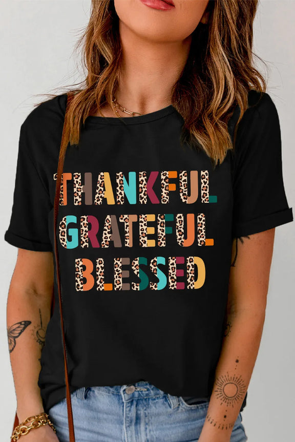 Letter Graphic Round Neck Short Sleeve T-Shirt Black