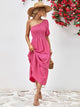 Smocked One-Shoulder Midi Dress Hot Pink