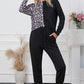 Leopard Round Neck Top and Drawstring Pants Lounge Set