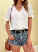 Perfee Buttoned V-Neck Flounce Sleeve Top White