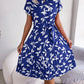 Printed Round Neck Short Sleeve Pleated Dress