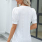 Openwork Round Neck Short Sleeve Blouse