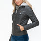 YMI Removable Faux Layered Multi-Pocket Jacket with Fuzzy Hood