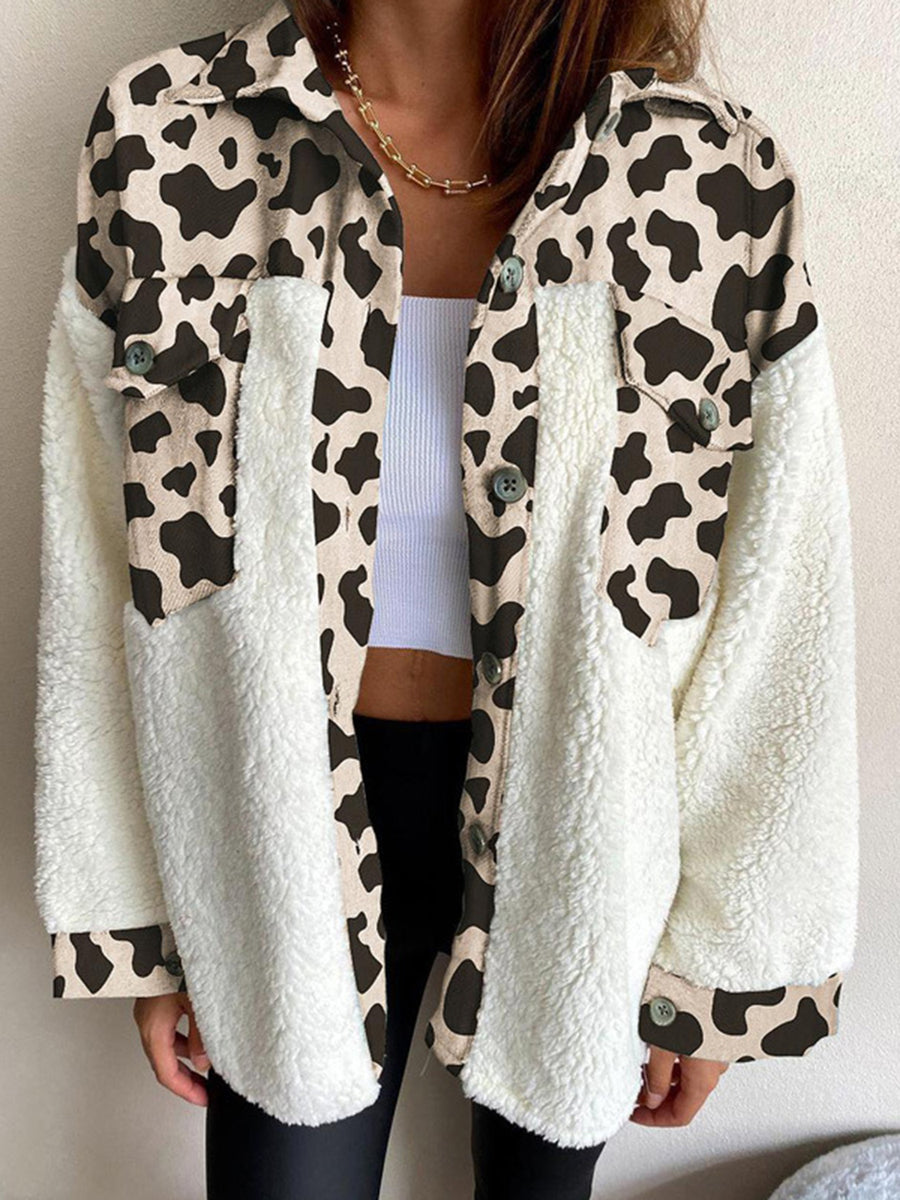 Fuzzy Button Up Long Sleeve Jacket Cream