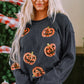 Sequin Patch Pumpkin Round Neck Sweatshirt