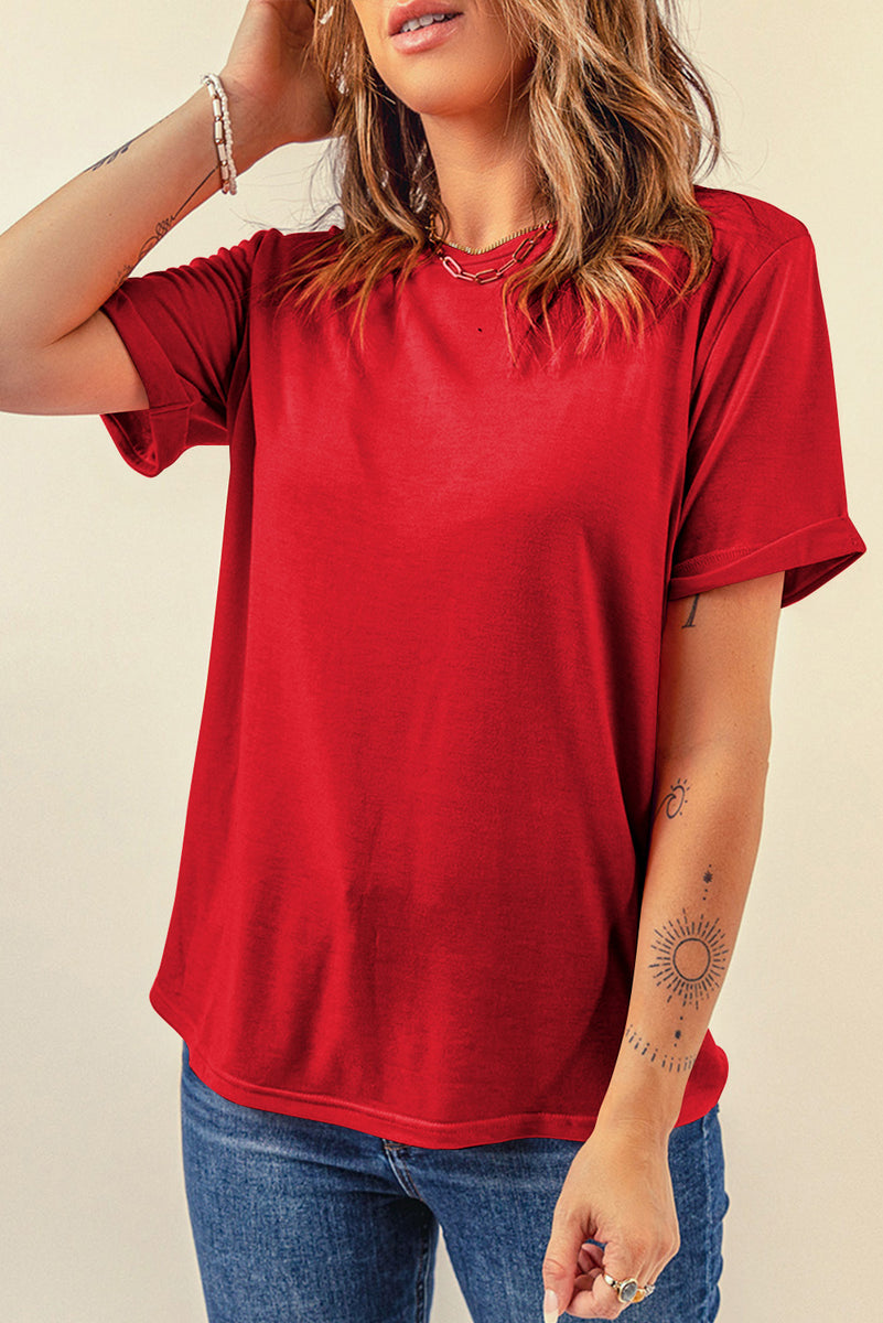 Round Neck Short Sleeve T-Shirt Scarlet