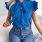 Tie  Neck Cap Sleeve Blouse