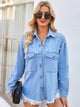 Pearl Detail Pocketed Button Up Denim Jacket Blue